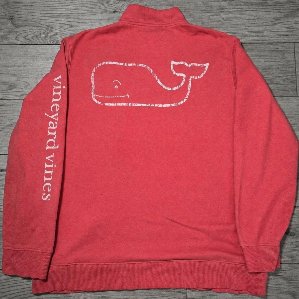 Vineyard Vines 1/4 Zip Pullover Coral Pink Whale Logo Mens Large